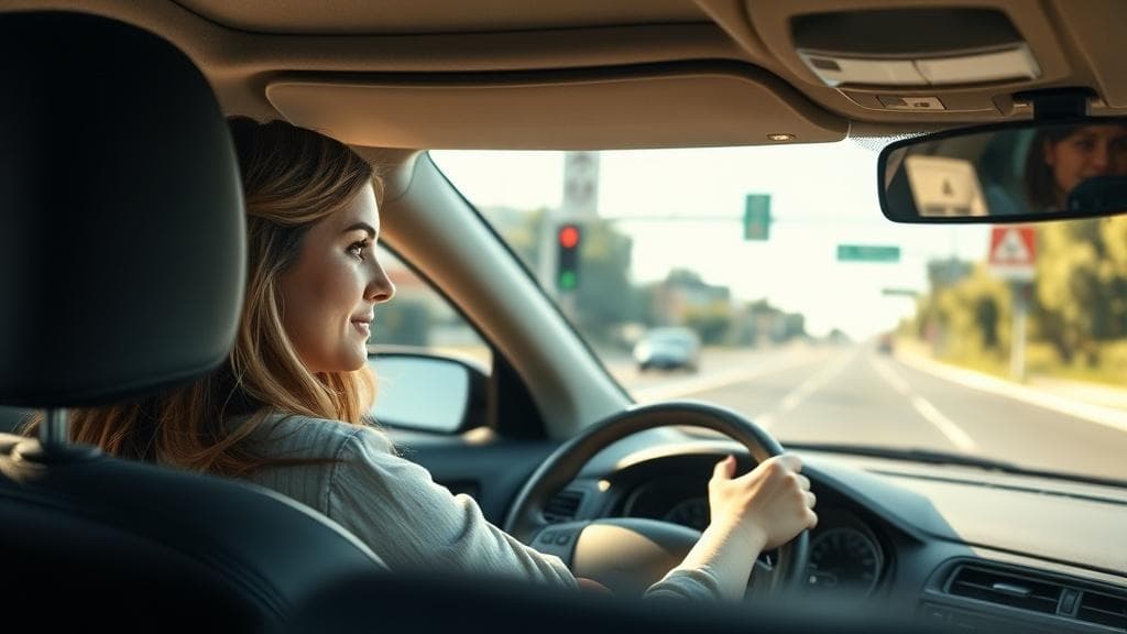 Learner driver at an intersection during a driving lesson in Sydney