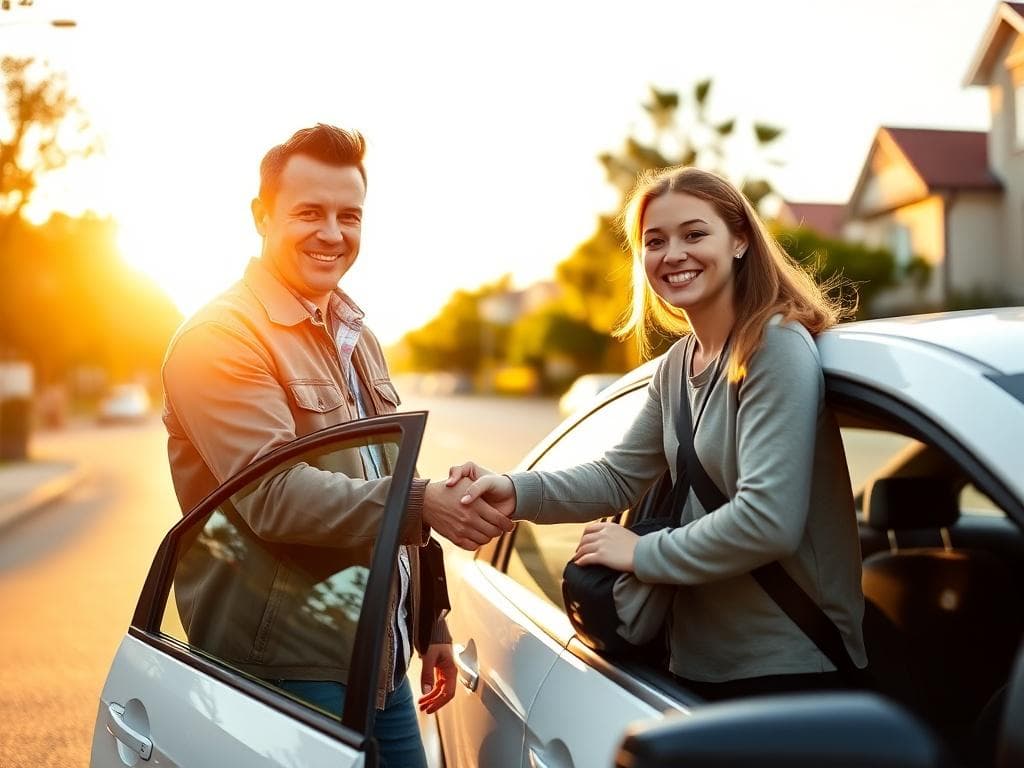 Driving instructor meeting a happy learner driver in Sydney